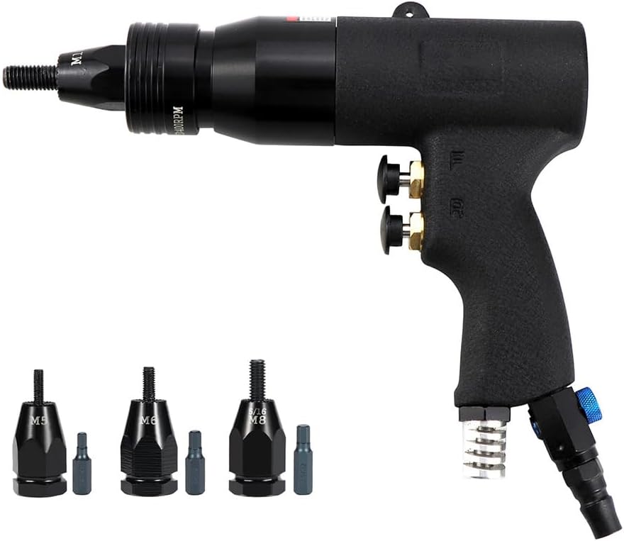 KEULEN Pneumatic Rivet Gun, Blind Riveting Gun Flat Nuts Riveter Rivnut Tool Kit, Self-Locking Function, Ajustable Speed, for Pull Nuts
