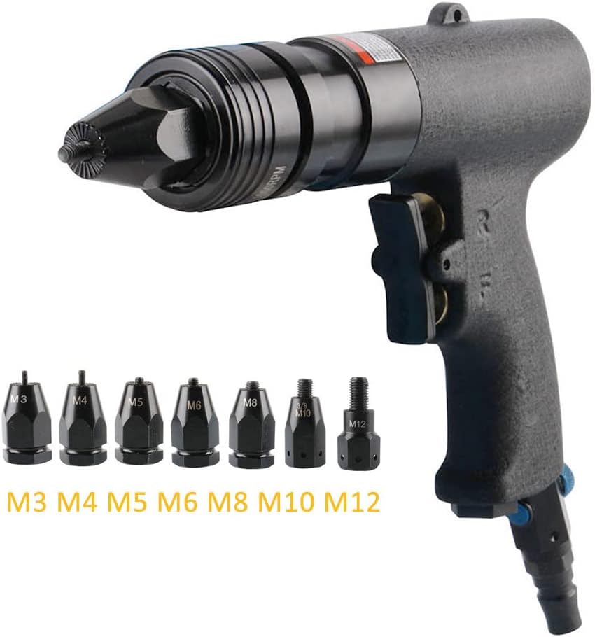 Industrial Grade Adjustable Speed Pneumatic Rivet Nut Gun, Insert Thread Pull Setter Riveting Nuts Tool with Self-Locking Head Gun,M5M6 (M8M10)