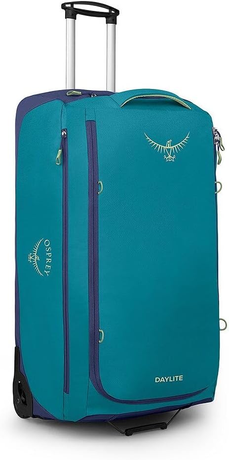 Osprey Daylite 115L Wheeled Collapsible Travel Duffel Bag - Lightweight Rolling Suitcase, Blue Spikemoss/Alkaline