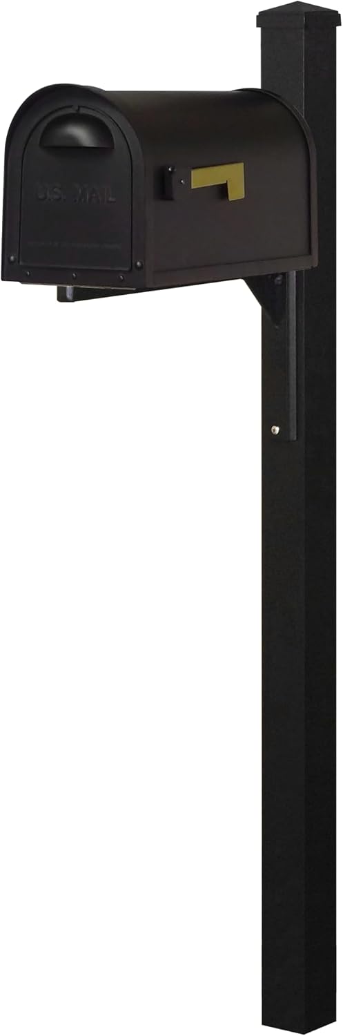 Special Lite Classic Curbside Mailbox with Wellington Post - Black Aluminum Mailbox with Post - SCC1008_SPK720-BLK