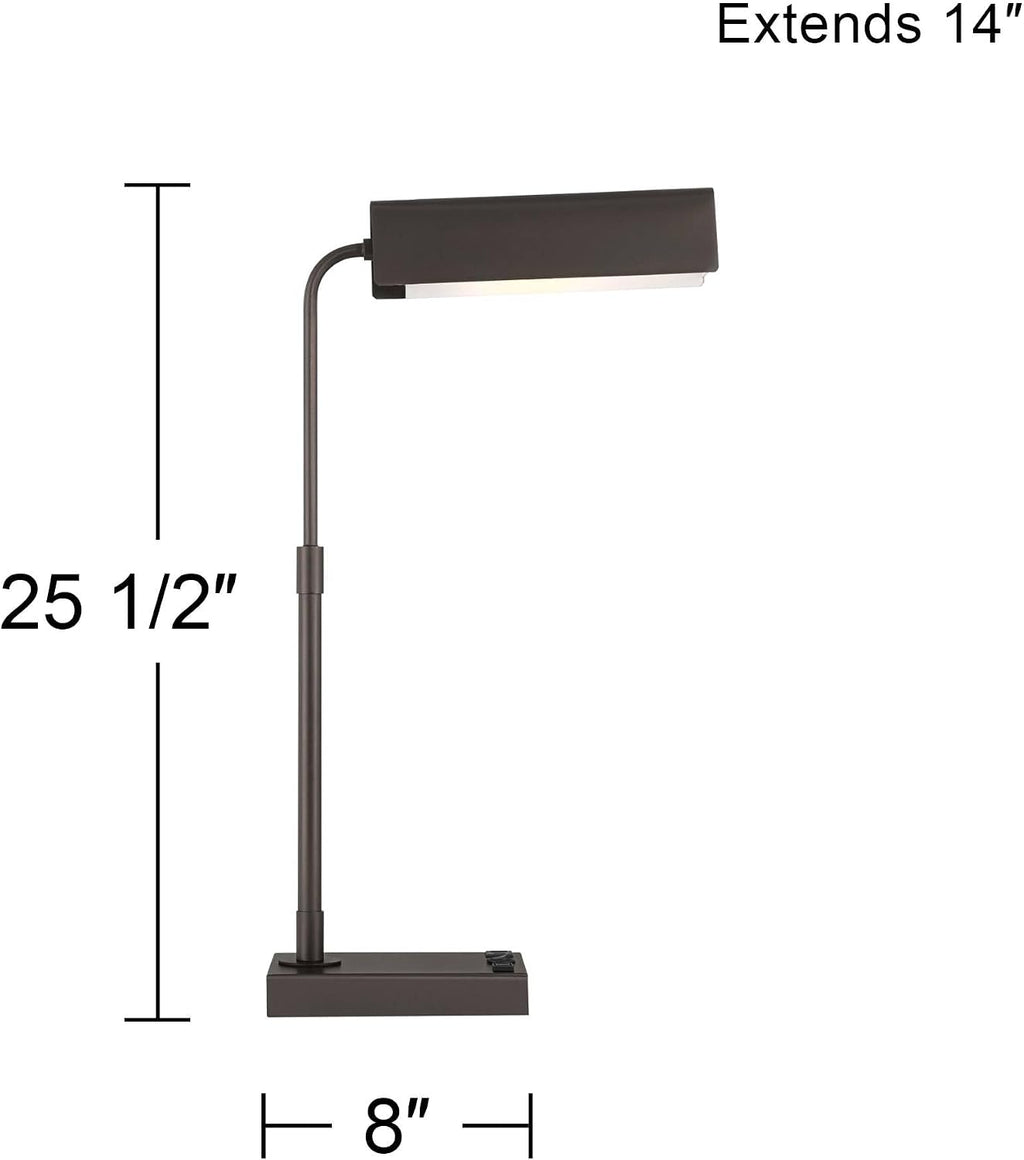 360 Lighting Harris 25 1/2' High Pharmacy Modern Desk Lamp with USB Charging Ports A+C and AC Power Outlet Brown Bronze Finish Metal Shade Home Office Living Room Bedroom Bedside Nightstand House