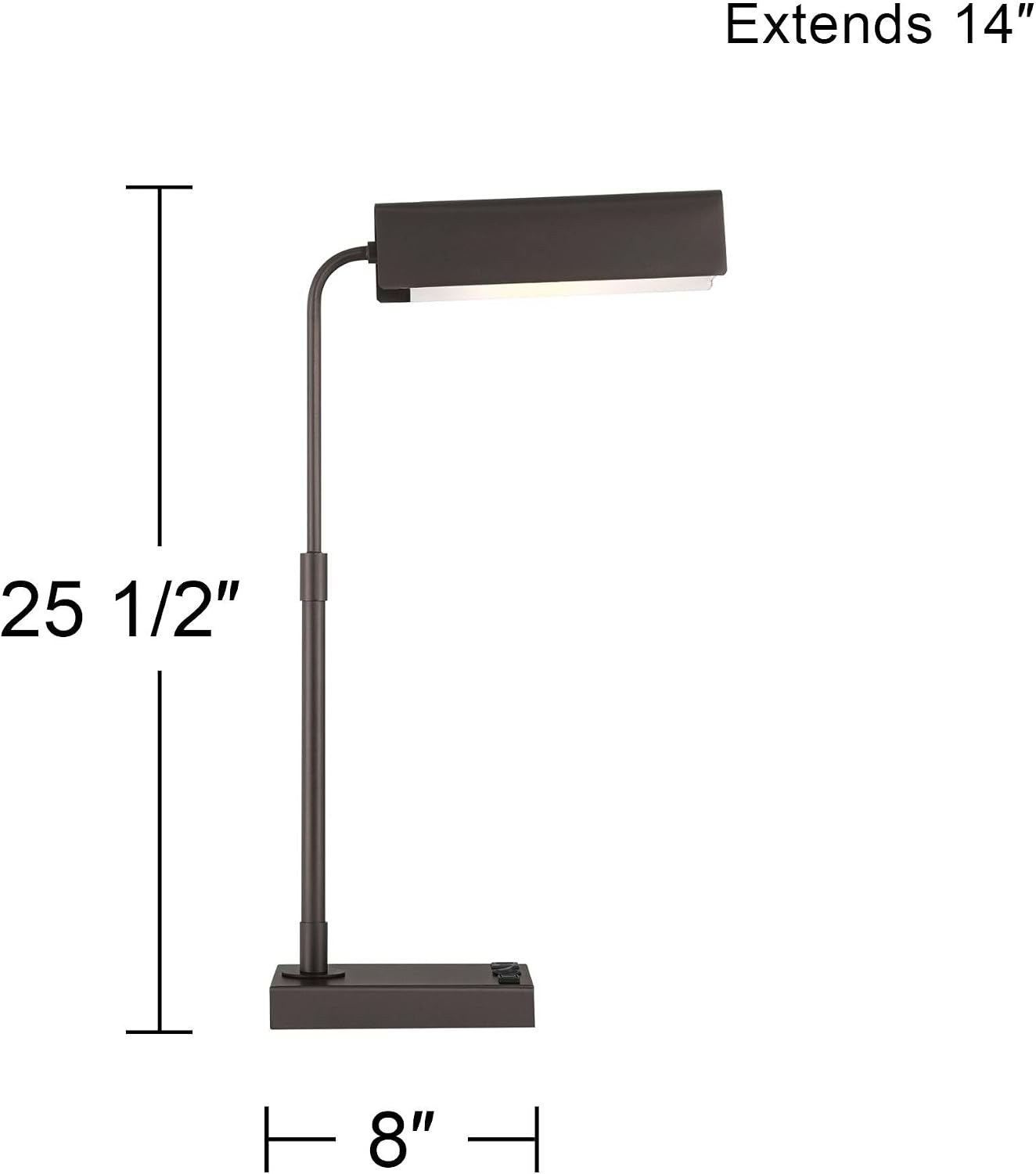 360 Lighting Harris 25 1/2' High Pharmacy Modern Desk Lamp with USB Charging Ports A+C and AC Power Outlet Brown Bronze Finish Metal Shade Home Office Living Room Bedroom Bedside Nightstand House