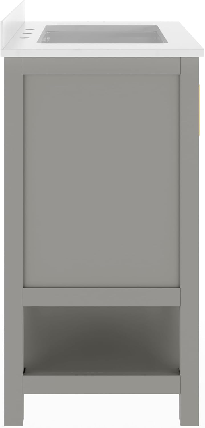 Flash Furniture Vega 30 Inch Bathroom Vanity with Sink Combo, Storage Cabinet with Soft Close Doors and Open Shelf, Carrara Marble Finish Countertop, Gray/White