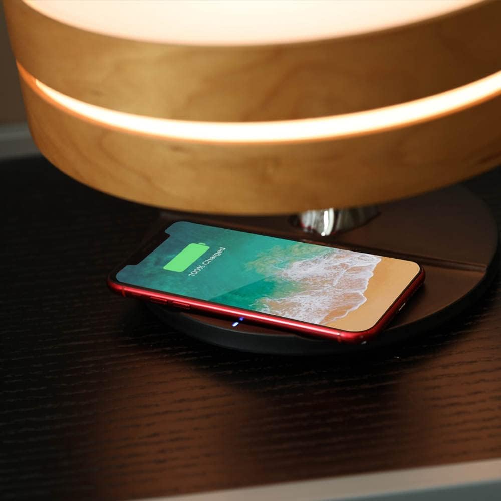 Bonsai Modern LED Bedside Smart Table Lamp with Built-in TWS Bluetooth Speaker and Qi Wireless Charger for Home and Office, Stepless Dimming with Sleep Mode (Circle of Light)