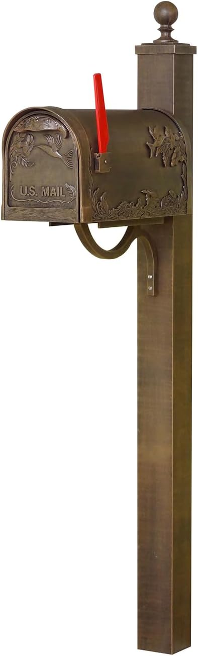 Products Durable Hummingbird Curbside Mailbox with Locking Insert and Springfield Mailbox Post, Copper