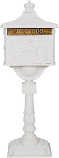 Montary Cast Aluminum Mailbox with Post, Heavy Duty Locking Security Mail Box for House Outside, Vintage Rust-Proof Large Postal Box with Keys & Baffle Door Postal Mailbox (White)