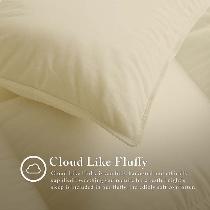 Egyptian Cotton Oversized Queen Size Comforter Sets - Ivory Color, Soft Lightweight Bed Set, All Season Gray Bedding Sets - 1 Comforter & 2 Pillow case