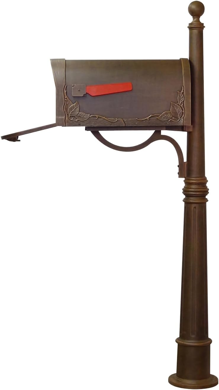 Products Heavy Duty Rust-Free Floral Curbside Mailbox with Locking Insert and Ashland Mailbox Post