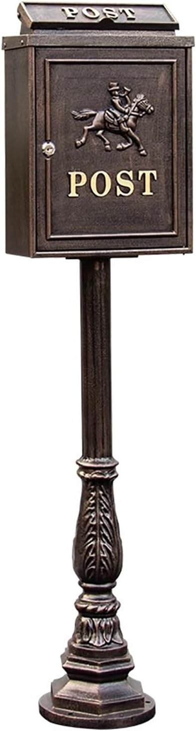 Mailboxes for Outside, Cast Aluminum Mailbox with Post, Heavy Duty Metal Mailbox with 2 Keys, for Home, Garden, Office(Brass)