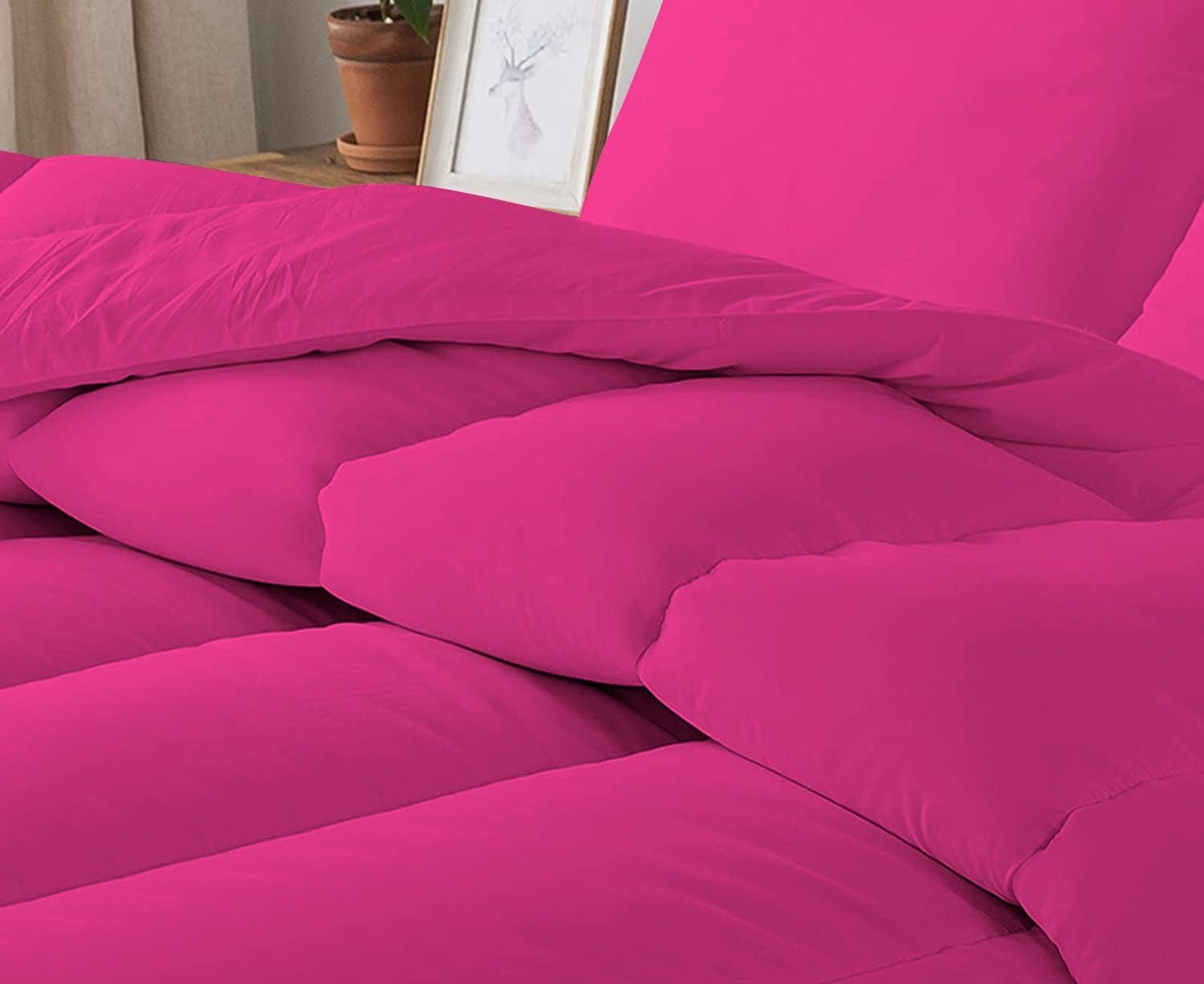 5 PC Straight Line Pattern Comforter Set Premium Super Soft 600 GSM All Season | 1000 Thread Count | 100% Egyptian Cotton ( Full/Queen Size, Hot Pink Color)