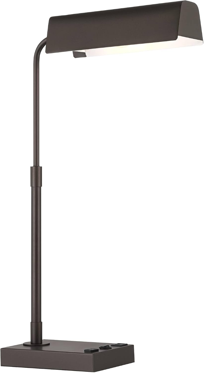 360 Lighting Harris 25 1/2' High Pharmacy Modern Desk Lamp with USB Charging Ports A+C and AC Power Outlet Brown Bronze Finish Metal Shade Home Office Living Room Bedroom Bedside Nightstand House