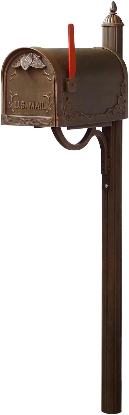 Products Decorative Rust-Free Floral Curbside Mailbox with Locking Insert and Richland Mailbox Post, Copper