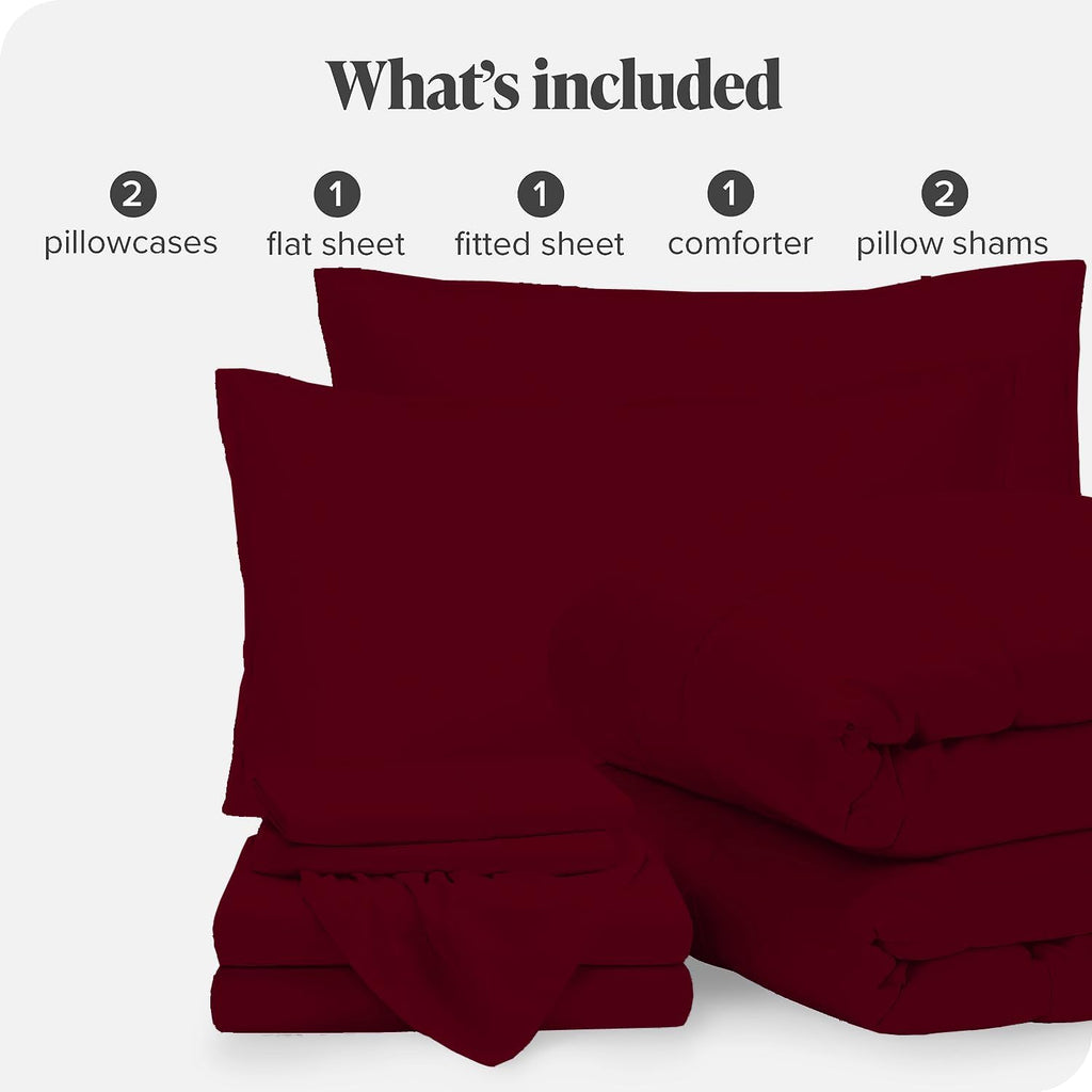 GOKOCO 7 Pieces, Bed in a Bag Bedding Sets Queen Size 100% Egyptian Cotton 800 Thread Count 400GSM Fiber Fill Comforter Set with Sheet Set 15' Deep Pocket - Burgundy Solid