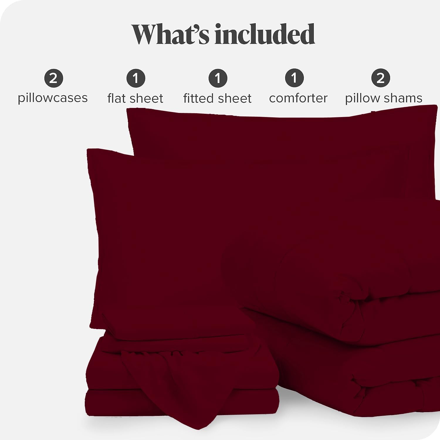 GOKOCO 7 Pieces, Bed in a Bag Bedding Sets Queen Size 100% Egyptian Cotton 800 Thread Count 400GSM Fiber Fill Comforter Set with Sheet Set 15' Deep Pocket - Burgundy Solid