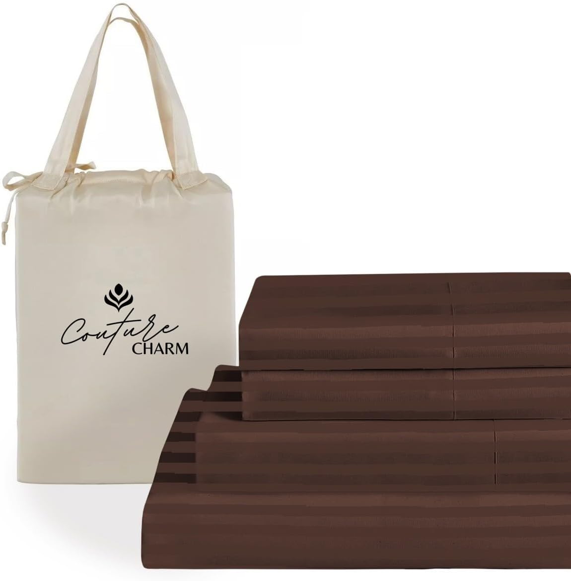 Queen Size 1000 Thread Count 100% Egyptian Cotton Sheet Set, 4-Piece, Sateen Weave, with 10-12' Deep Pocket Snug Fit (Stripe, Chocolate)