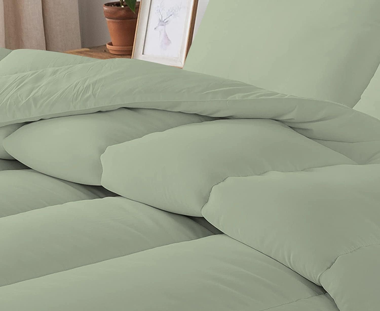 5 PC Straight Line Pattern Comforter Set Premium Super Soft 600 GSM All Season | 1000 Thread Count | 100% Egyptian Cotton ( Full/Queen Size, Light Sage Color)