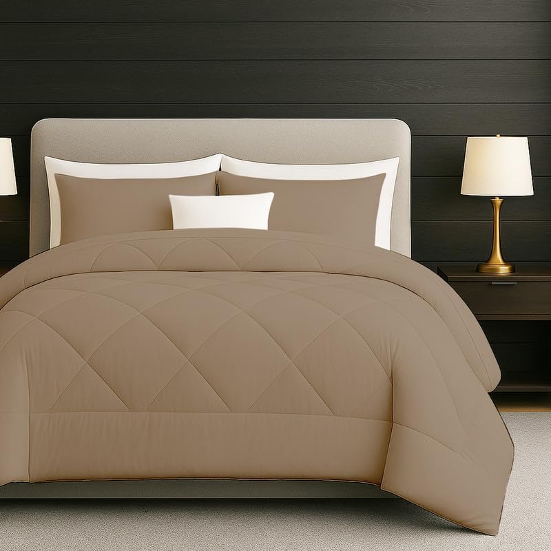 Egyptian Cotton Full Size Comforter Sets - Taupe Color, Box Stitched Soft Lightweight Bed Set, All Season Gray Bedding Sets - 1 Comforter and 2 Pillow case