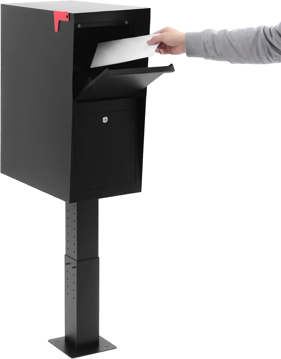 Large Mailbox Cold Rolled Steel Post Mailbox with Anti-Theft Lock, Key, Mounting Base and Mounting Post, Black, 9.6' H x 10' W x 19.6' D, Weatherproof Mailboxes for Outside the House