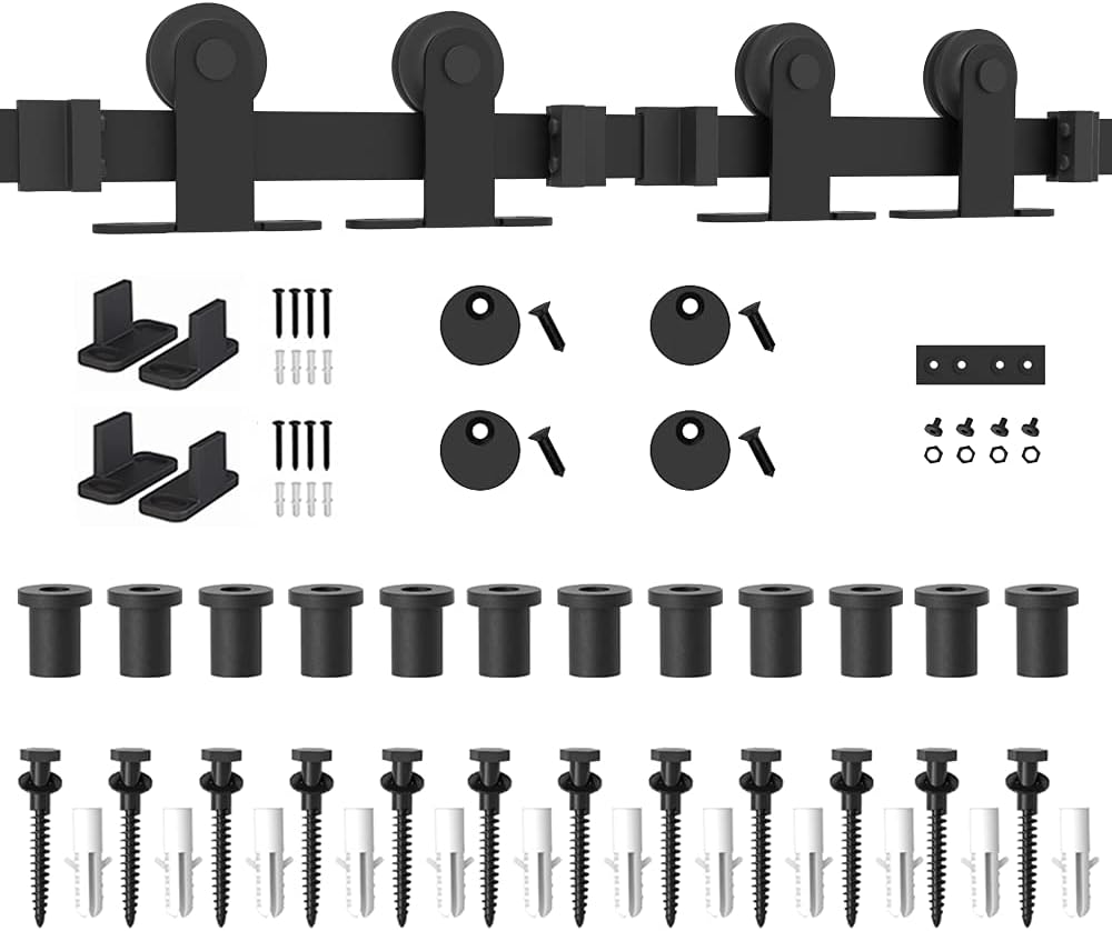 WINSOON 15FT WinSoon Antique Top Mount Double Sliding Barn Wood Door Hardware Cabinet Kit Black