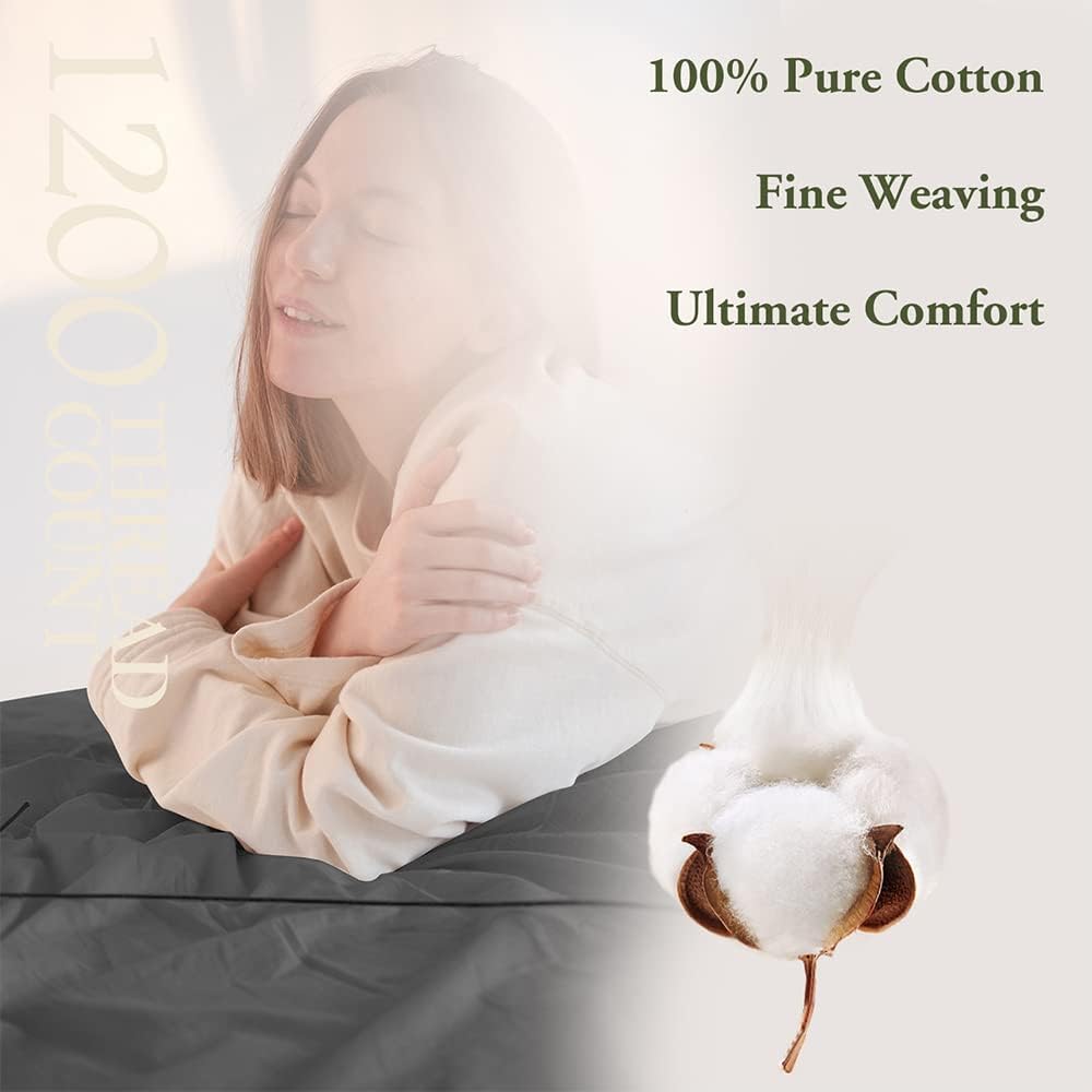 1200 Thread Count Cotton Sheets, 100% Egyptian Cotton Sheet for Queen Size Bed, Sateen Weave Bed Sheets 17-Inch Deep Pocket - Breathable and Hypoallergenic - 4 Piece (Charcoal Grey, Queen)