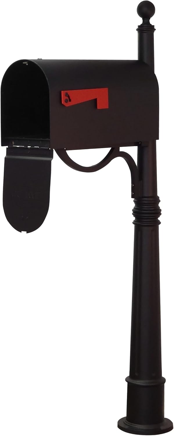 Titan Steel Curbside Mailbox with Ashland Post - Black Mailbox with Aluminum Post - SCH-1016S_SPK-600-BLK