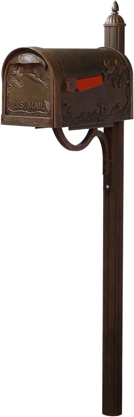 Durable Hummingbird Curbside Mailbox with Locking Insert and Richland Mailbox Post, Copper