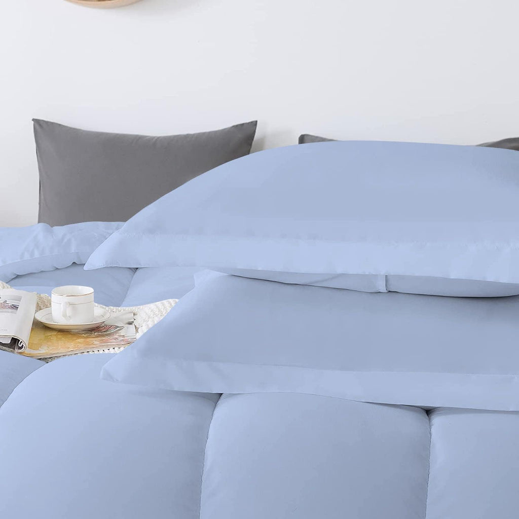 5 PC Straight Line Pattern Comforter Set Premium Super Soft 600 GSM All Season | 1000 Thread Count | 100% Egyptian Cotton ( Full/Queen Size, Light Blue Color)