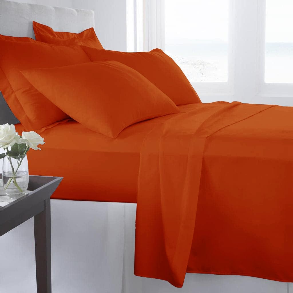 100% Egyptian Cotton 800 Thread Count 400GSM 7Pcs Comforter Set and Sheet Set 18' Deep Pocket (Comforter, Flat Sheet, Fitted Sheet, Pillowcases, Pillow Sham) - Oversized Queen Size - Burnt Orange