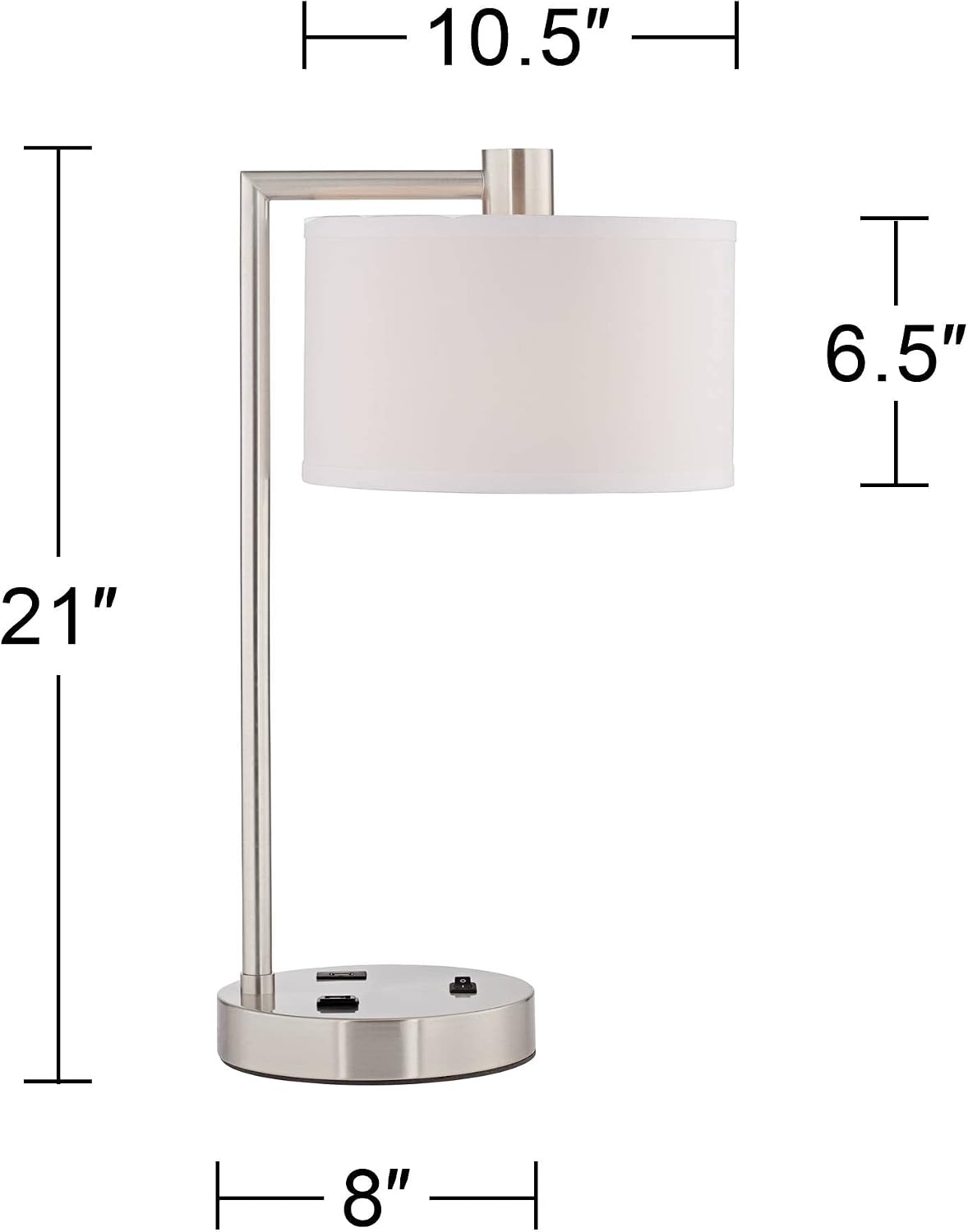 360 Lighting Colby Modern Desk Table Lamps 21' High Set of 2 with Hotel Style USB and AC Power Outlet in Base Brushed Nickel White Linen Shade for Living Room Bedroom Bedside Home Office
