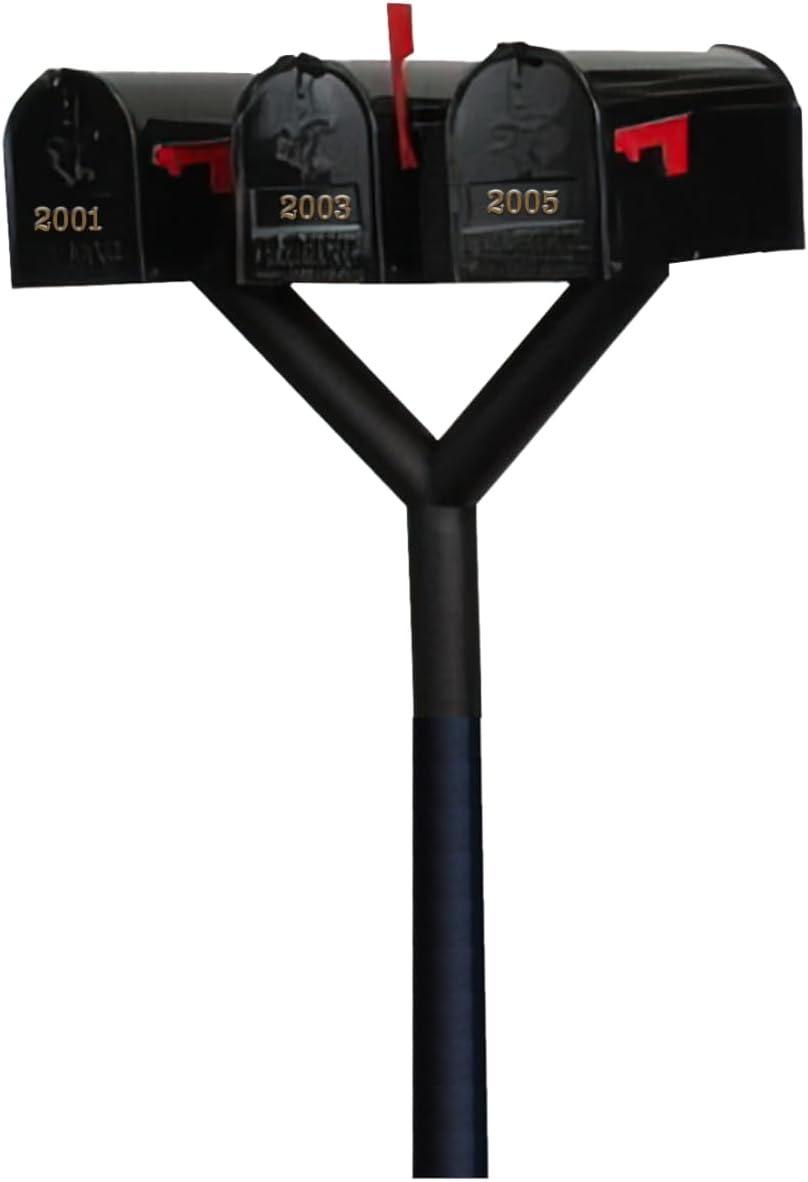 Penfield Triple Mailbox Post System, No Base, with Three E1 Economy Mailboxes, Heavy Duty, Weather Resistant - Black by Qualarc