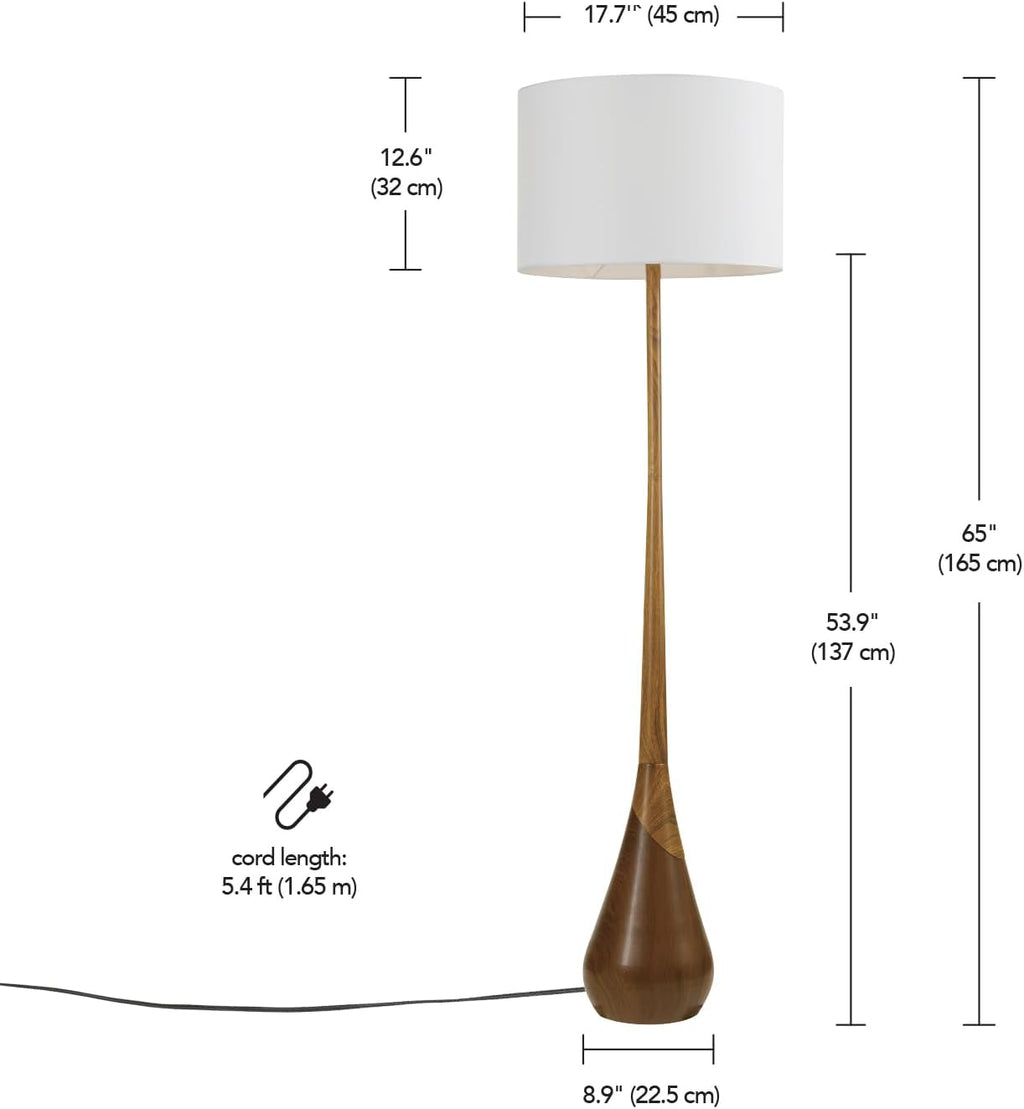 Globe Electric Novogratz x Globe Harrington 65' Floor Lamp, 2-Tone Faux Wood Base, White Fabric Shade, Socket Rotary Switch 67225