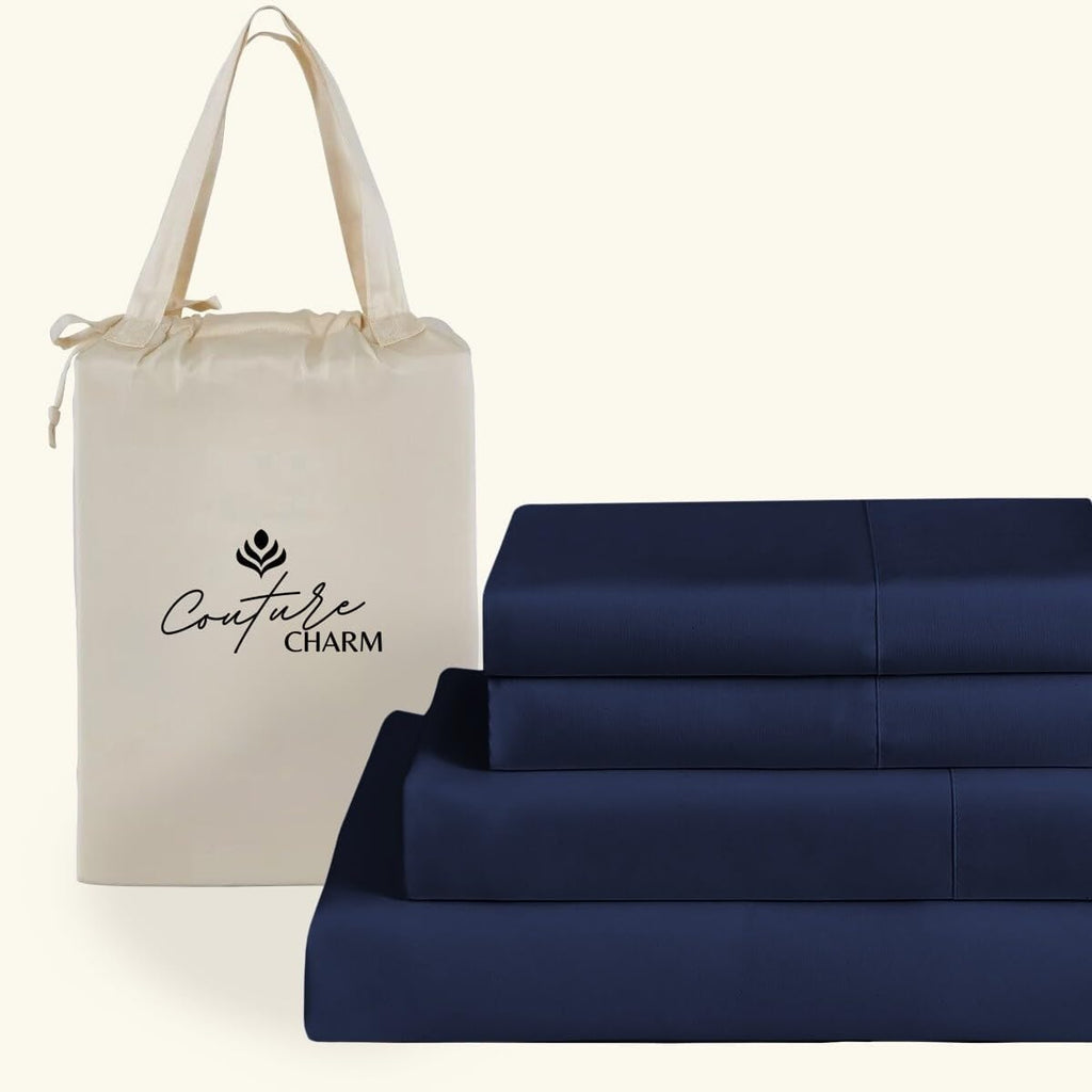 Queen Size 1000 Thread Count 100% Egyptian Cotton Sheet Set, 4-Piece, Sateen Weave, with 10-12' Deep Pocket Snug Fit (Solid, Navy Blue)