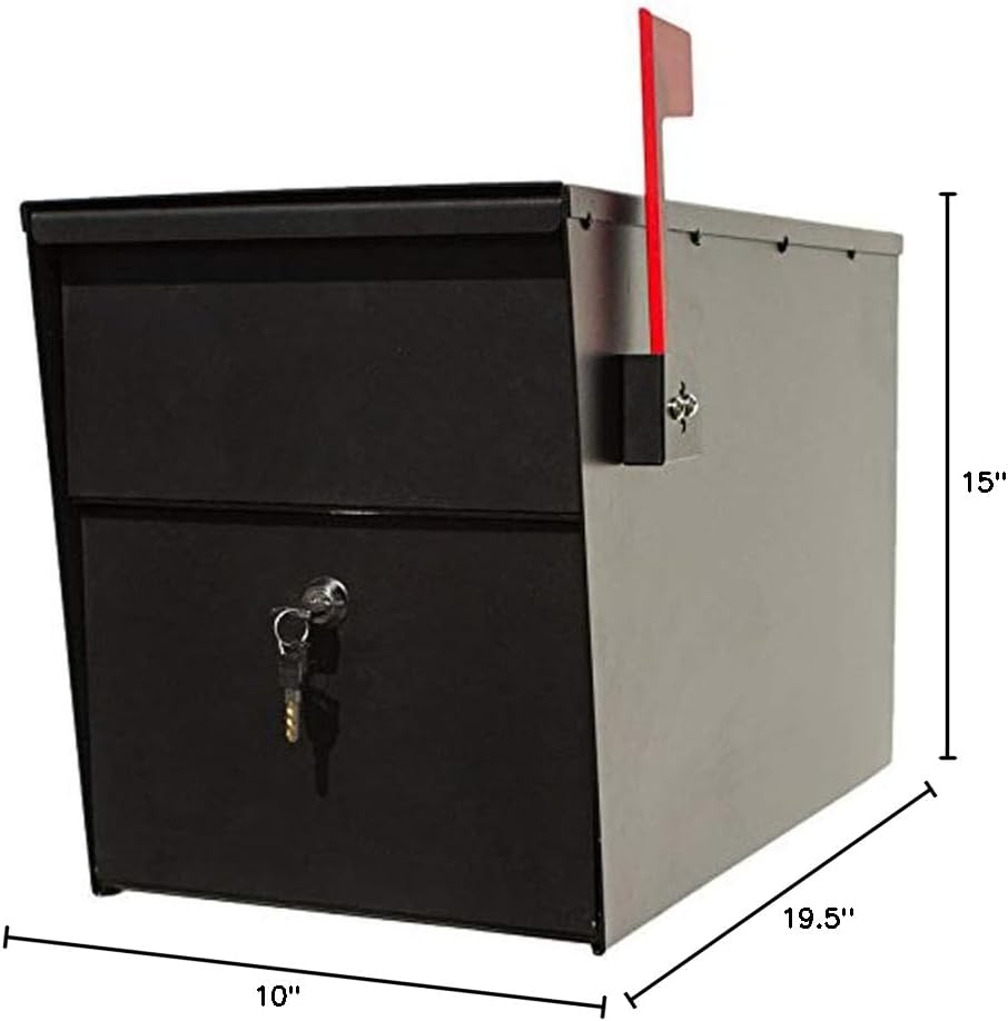 LSLM-2000 LetterSentry Galvanized Steel Locking Post Mount Rust Proof Mailbox, Black,19.5'D x 10'W x 15'H