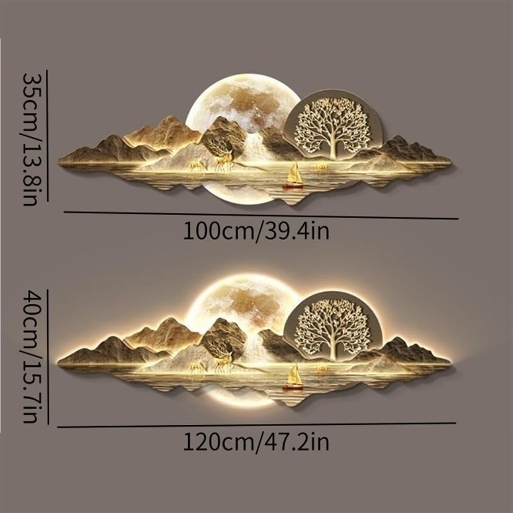 Plug-in Power Supply Wall Hanging Decor, Modern 3D Wall Art Decor with LED Light, Wall Sculptures Art for Bedroom, Living Room, Office(D,120x40cm/47.2x15.7in)