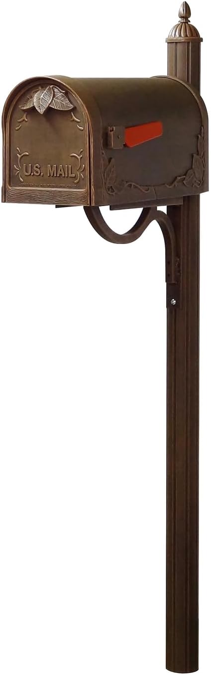 Products Decorative Rust-Free Floral Curbside Mailbox with Locking Insert and Richland Mailbox Post, Copper