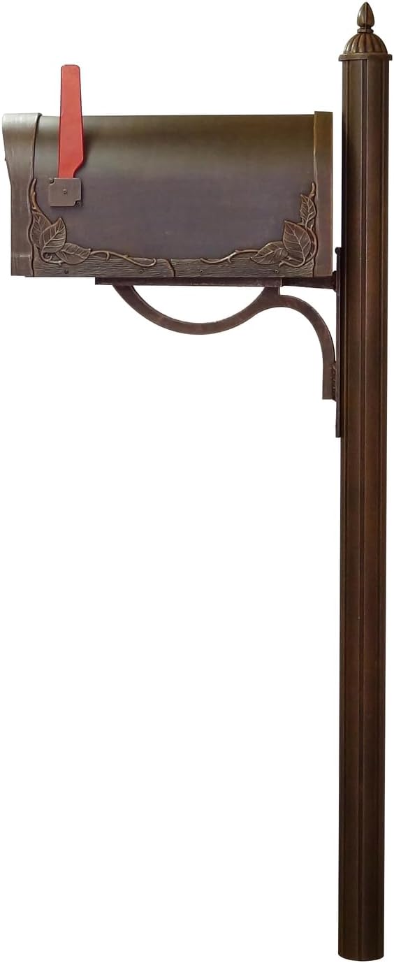 Products Decorative Rust-Free Floral Curbside Mailbox with Locking Insert and Richland Mailbox Post, Copper