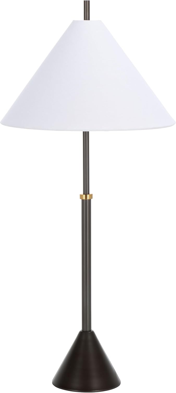 SAFAVIEH Lighting Collection - Troye Antique Silver Metal Table Lamp with White Fabric Shade, 30' Modern Bedside or Desk Light, E26 Bulb Compatible (TBL8004A)