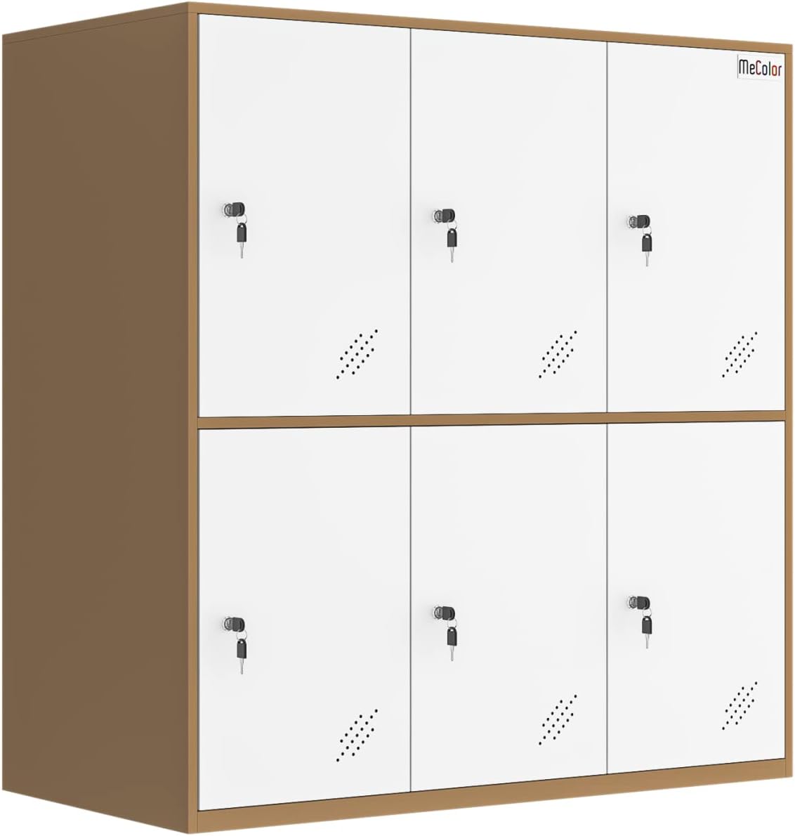 MECOLOR-Steel Office Locker Cabinet with Keys, School and Home Storage Locker Organizer，Locker for Cloth and Toy Organizer,Living Room Boy and Girl Metal Storage Locker Cabinet (White, 6D)