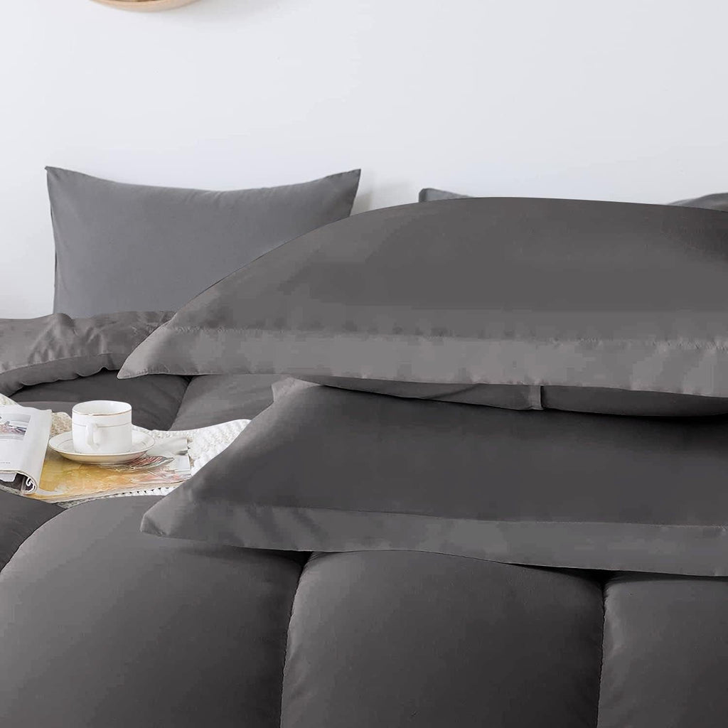 5 PC Straight Line Pattern Comforter Set Premium Super Soft 600 GSM All Season | 1000 Thread Count | 100% Egyptian Cotton ( Full/Queen Size, Dark Grey Color)
