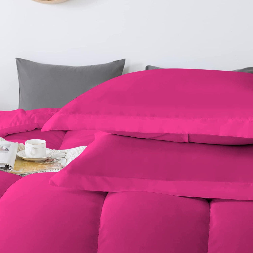 5 PC Straight Line Pattern Comforter Set Premium Super Soft 600 GSM All Season | 1000 Thread Count | 100% Egyptian Cotton ( Full/Queen Size, Hot Pink Color)