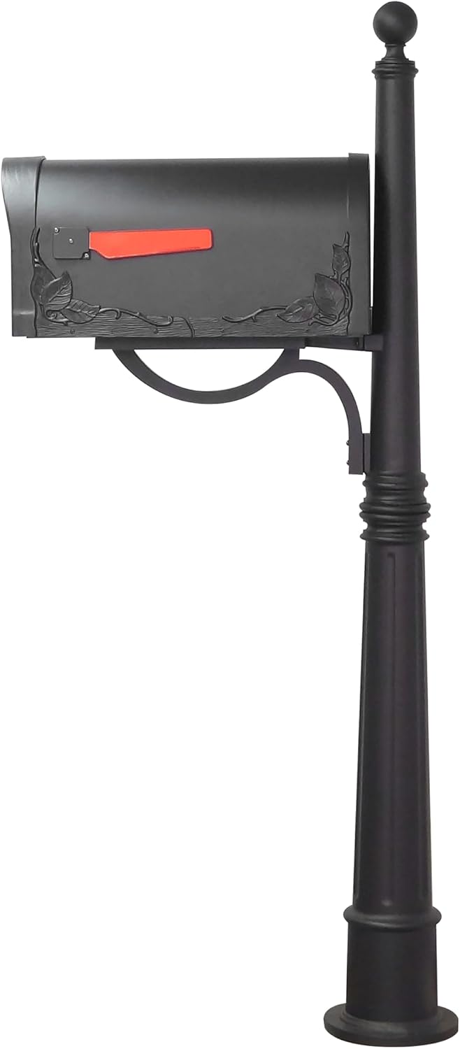 Special Lite Floral Curbside Mailbox with Ashland Post - Black Mailbox with Aluminum Post - SCF-1003_SPK-600-BLK