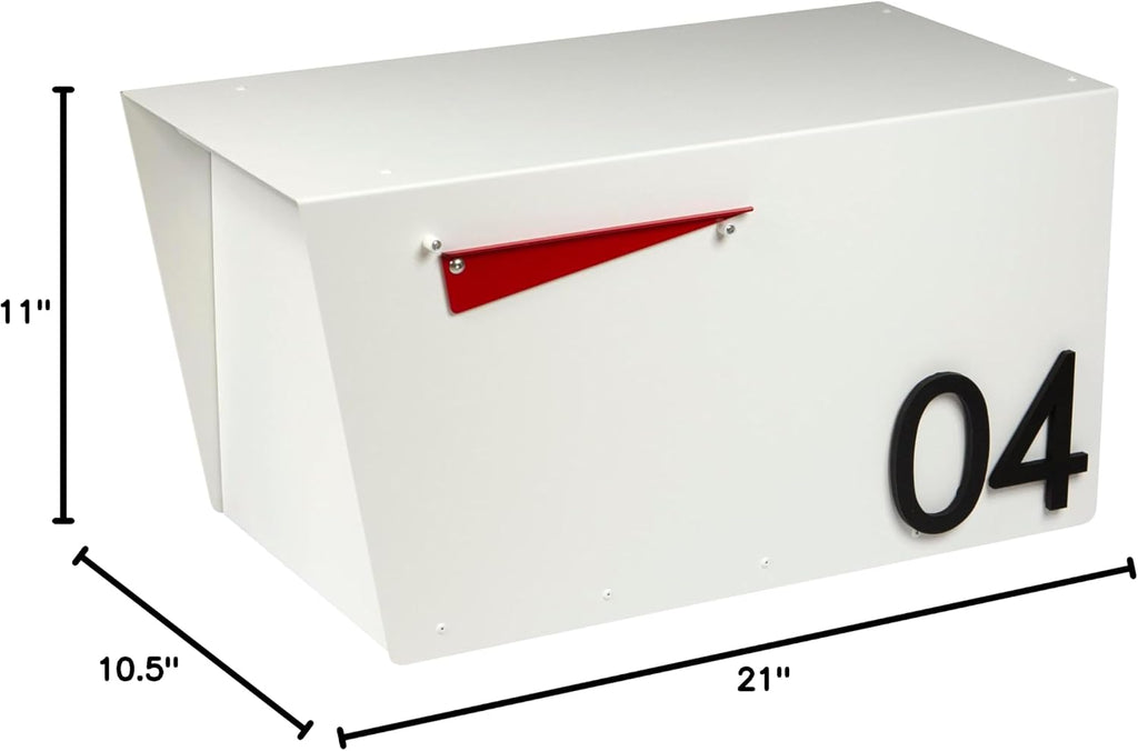 Rusty Design Contemporary Post-Mounted Mailbox with Personalized Address Numbers, White Colour Large Size #HC111 (with Two Address Numbers)