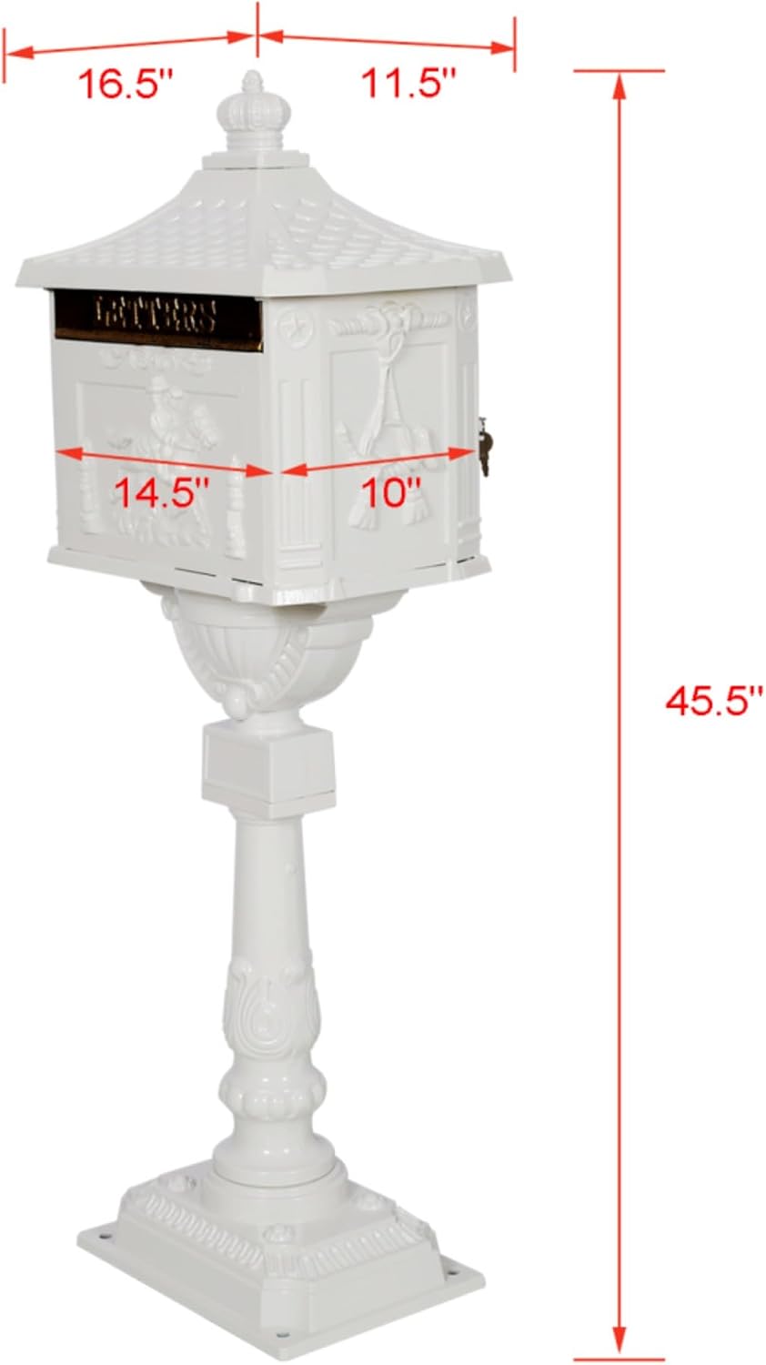Mailboxes for Outside with Post,Mailbox Cast Aluminum Mail Box Postal Box Security Heavy Duty New (Aluminium+White)