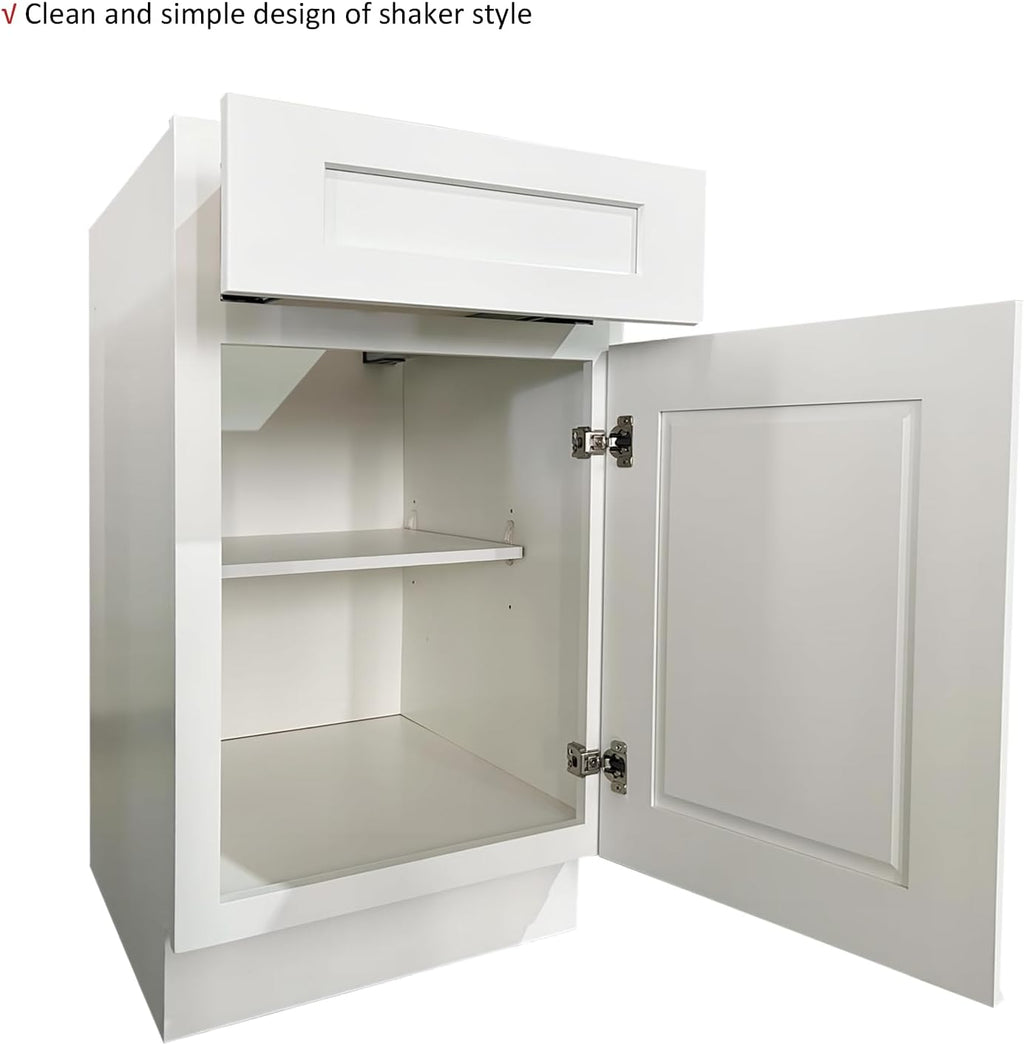 Kitchen Base Cabinet, Sideboard, White Shaker, Paint, Soft Close System, 1 Door and 1 Drawer, Unassembled, Modern