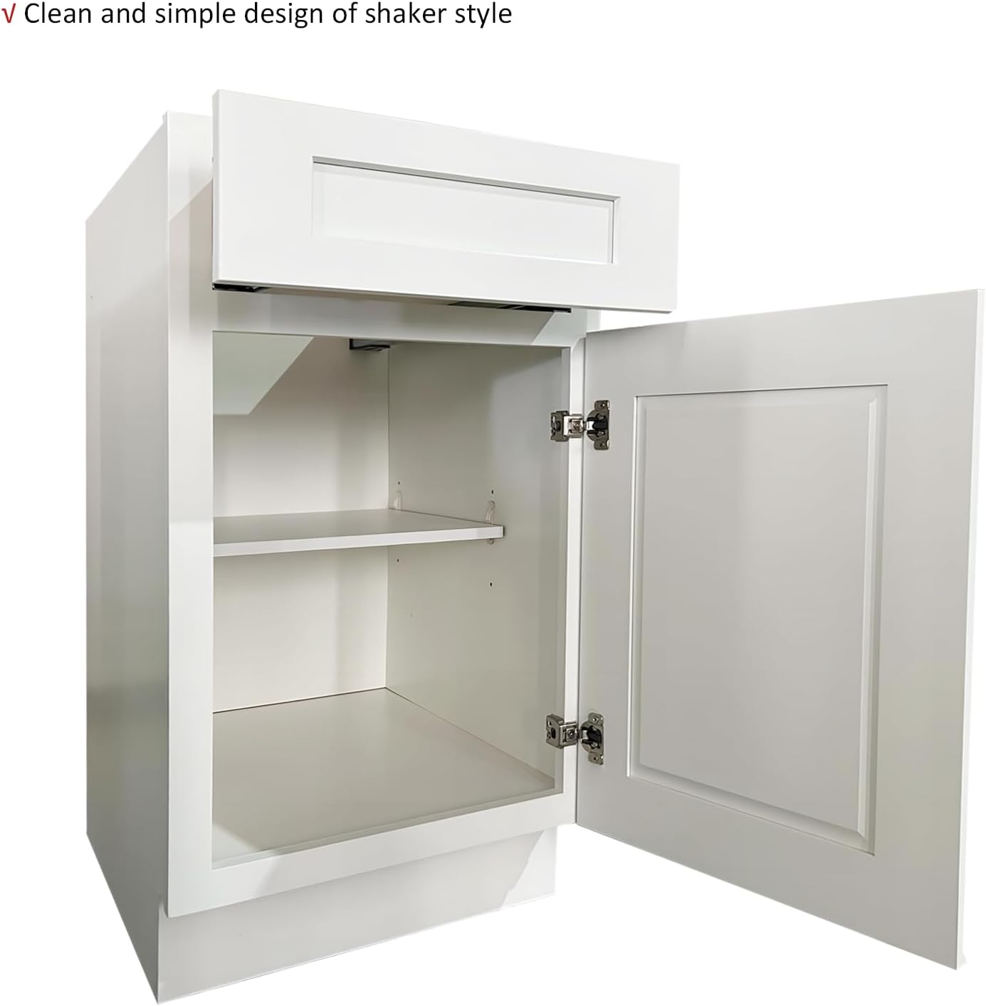 Kitchen Base Cabinet, Sideboard, White Shaker, Paint, Soft Close System, 1 Door and 1 Drawer, Unassembled, Modern