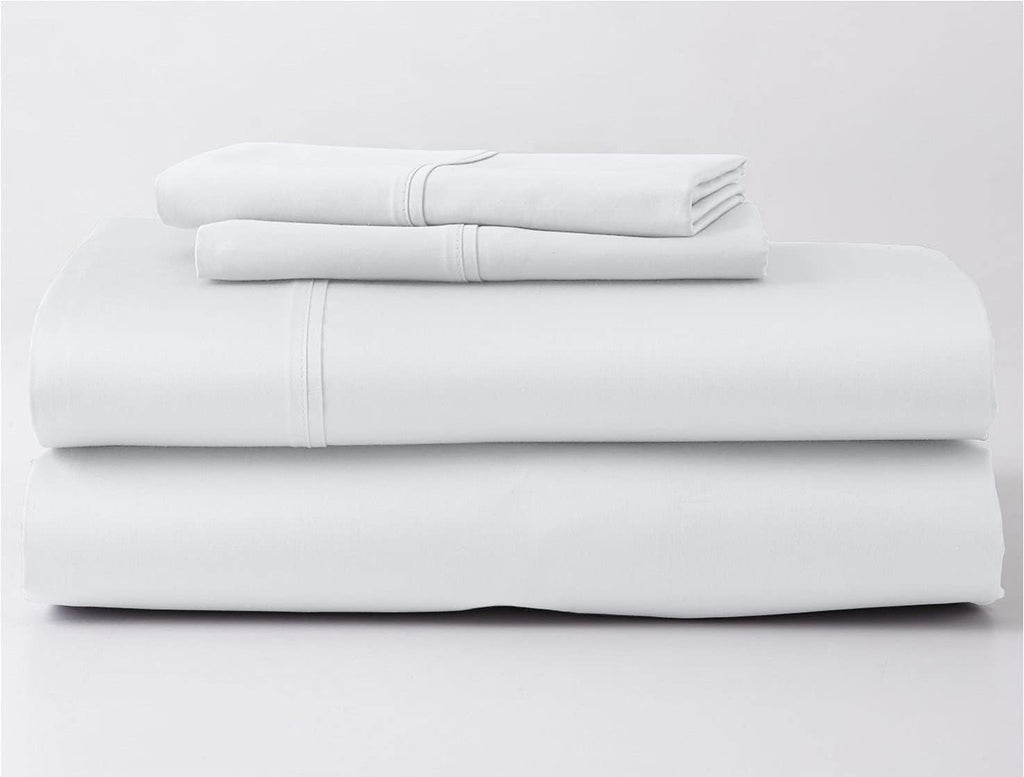 Texas King Size Luxury 400 Thread-Count Soft Crisp Percale Weave 100% Egyptian Long Staple Cotton Bed Sheets Sheet Set 18 Inch Deep-Pockets - Texas King, Percale White