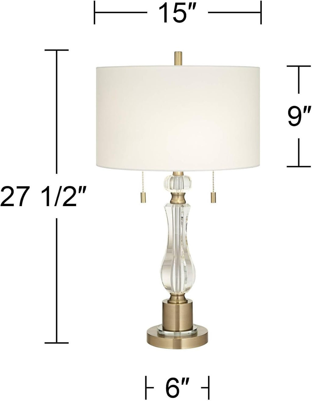 Vienna Full Spectrum Jordan 27 1/2' Tall Traditional Table Lamp Pull Chain Brass Finish Metal Crystal Single Fabric Off-White Shade Living Room Bedroom Bedside Nightstand House Office Home Reading