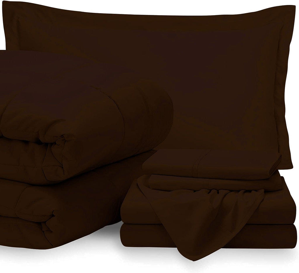 7 Piece Bed-in-A-Bag Comforter & Sheet Set 8-10' Deep Pocket, 100% Egyptian Cotton Queen Size, Chocolate, Sets Include - 1Comforter, 1Flat Sheet,1Fitted Sheet, 2Pillowcase & 2Pillowsham