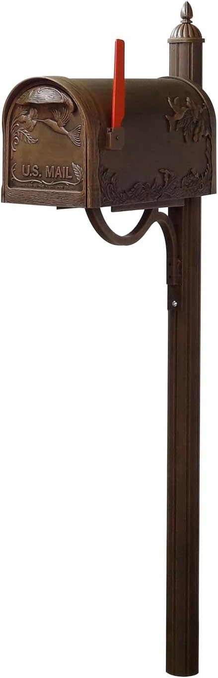 Durable Hummingbird Curbside Mailbox with Locking Insert and Richland Mailbox Post, Copper