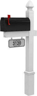 4Ever Products The Carmel Vinyl Mailbox Post System - Includes Black Steel Mailbox and Custom Street Address (White)